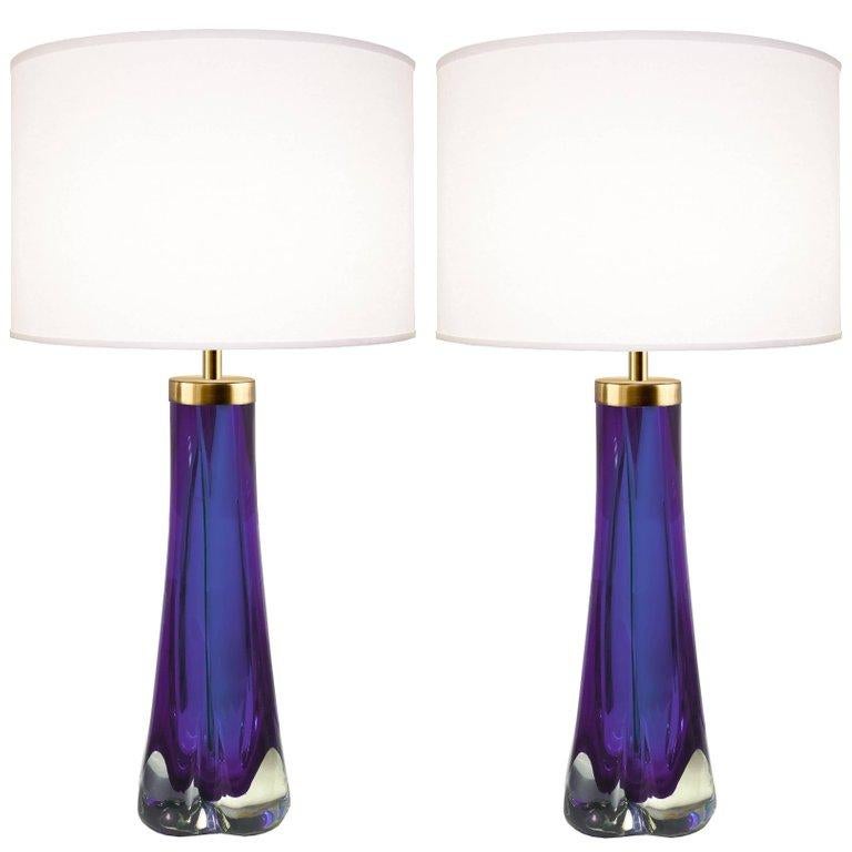 Italian Pair of Thick Cased Purple Glass Lamps from Craig Van Den Brulle to Order For Sale