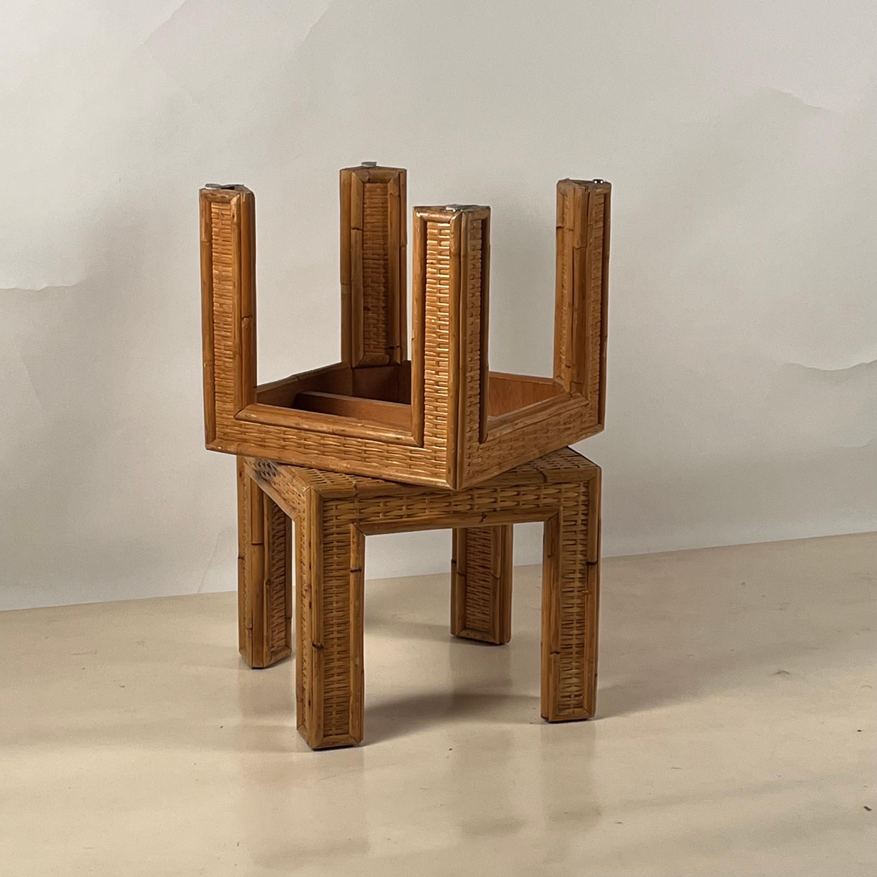 Pair of Thick Custom-Made Rattan and Wicker End Tables 2