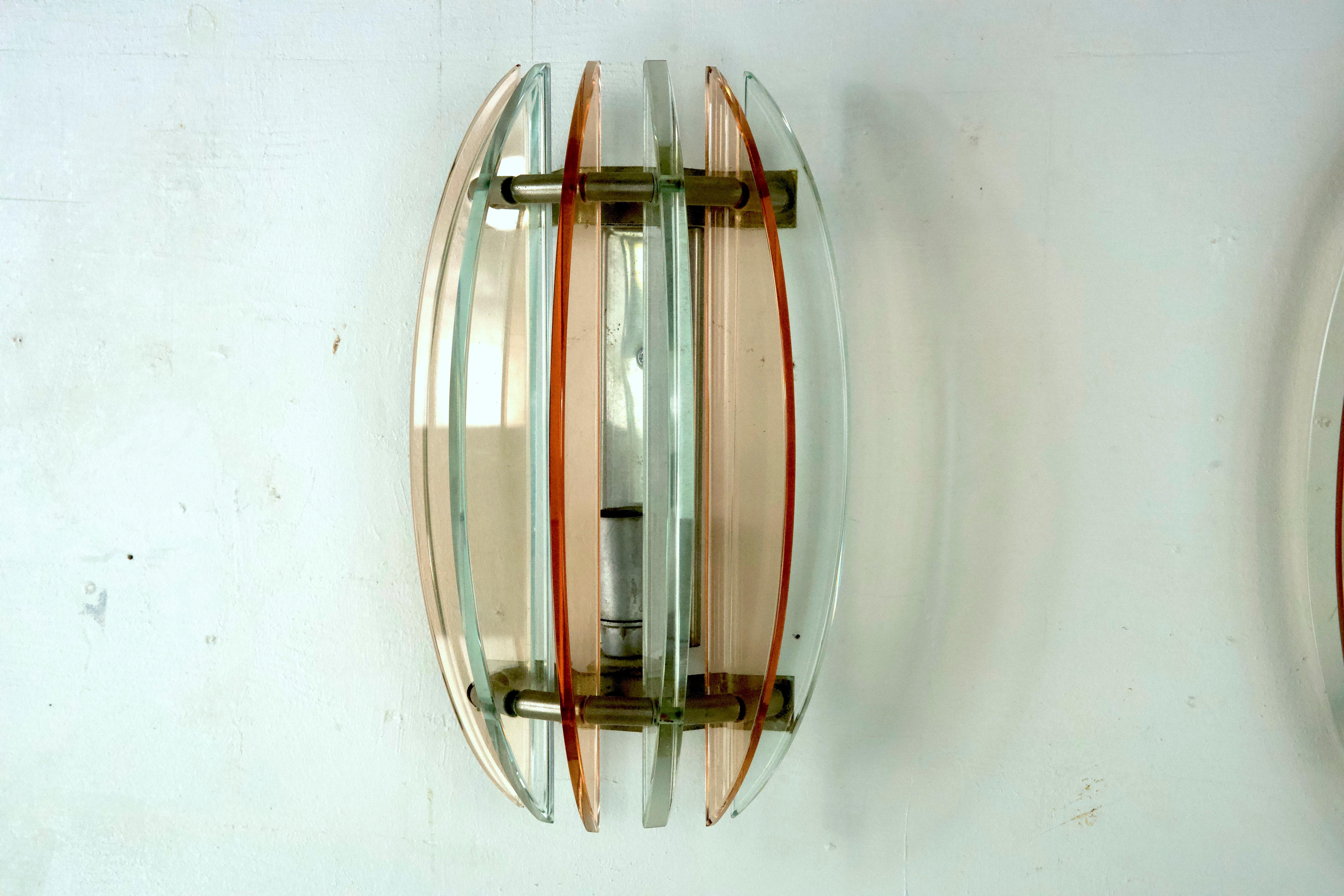 Paire d'appliques en verre épais par Veca, Italie, années 1960 2