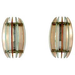 Paire d'appliques en verre épais par Veca, Italie, années 1960