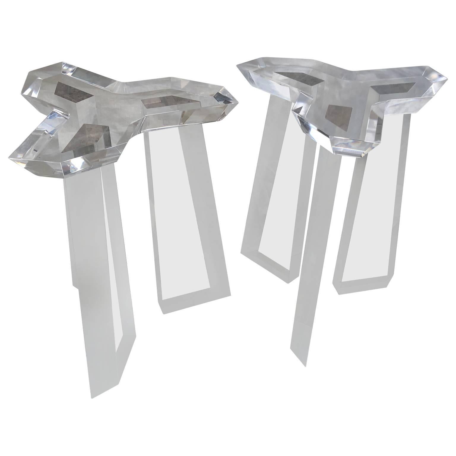 Pair Of Thick Lucite End Tables or Lucite Dining Table Base, By Loznikov