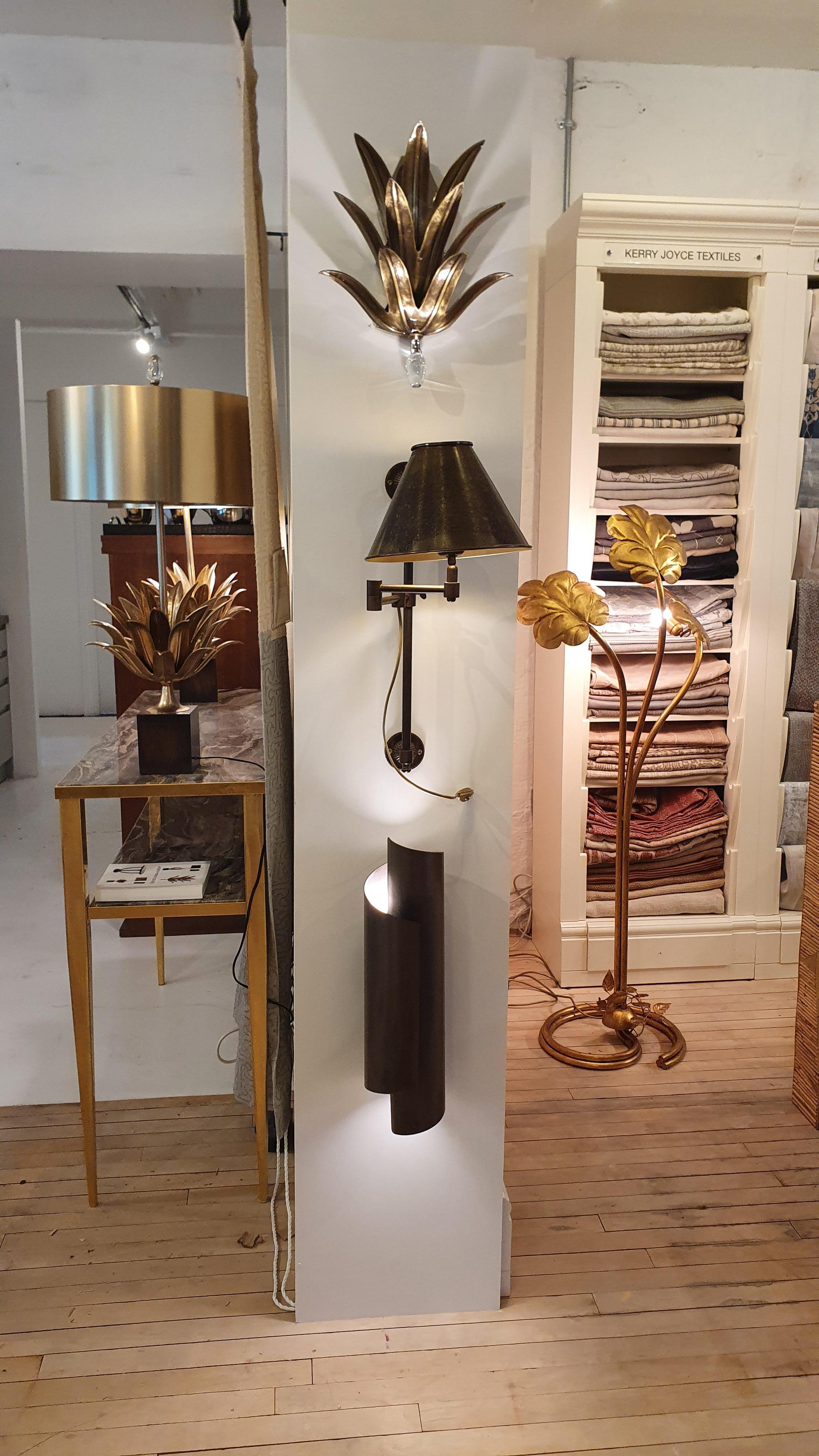 British Pair of thick single sheet Brass Curve wall sconces in Antique Brass For Sale