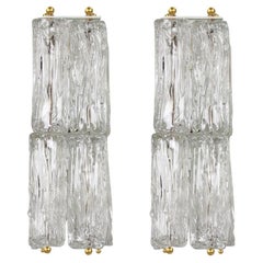 Pair of Thick Textured Glass and Brass Wall Lights by J.T. Kalmar, Austria, 1960