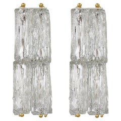 Pair of Thick Textured Glass and Brass Wall Lights by J.T. Kalmar, Austria, 1960