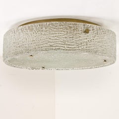 Pair of Thick Textured Glass Flush Mount Ceiling Lights and by Kaiser, 1960s