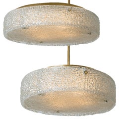 Pair of Thick Textured Glass Flush Mount Ceiling Lights and by Kaiser, 1960s