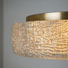 Pair of Thick Textured Glass Flush Mount Ceiling Lights and by Kaiser, 1960s