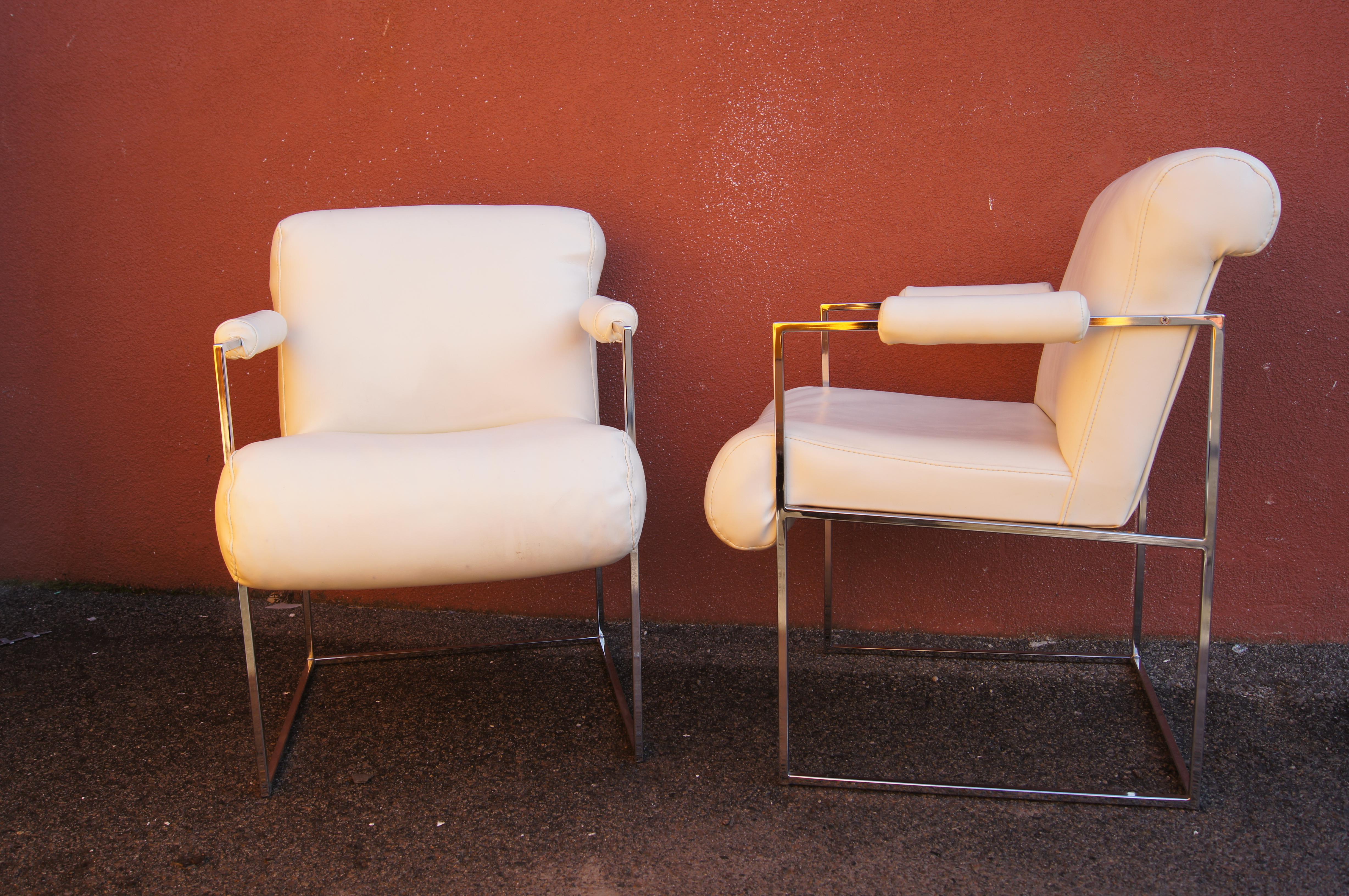 American Pair of Thin Line Chrome Armchairs by Milo Baughman for Thayer Coggin For Sale