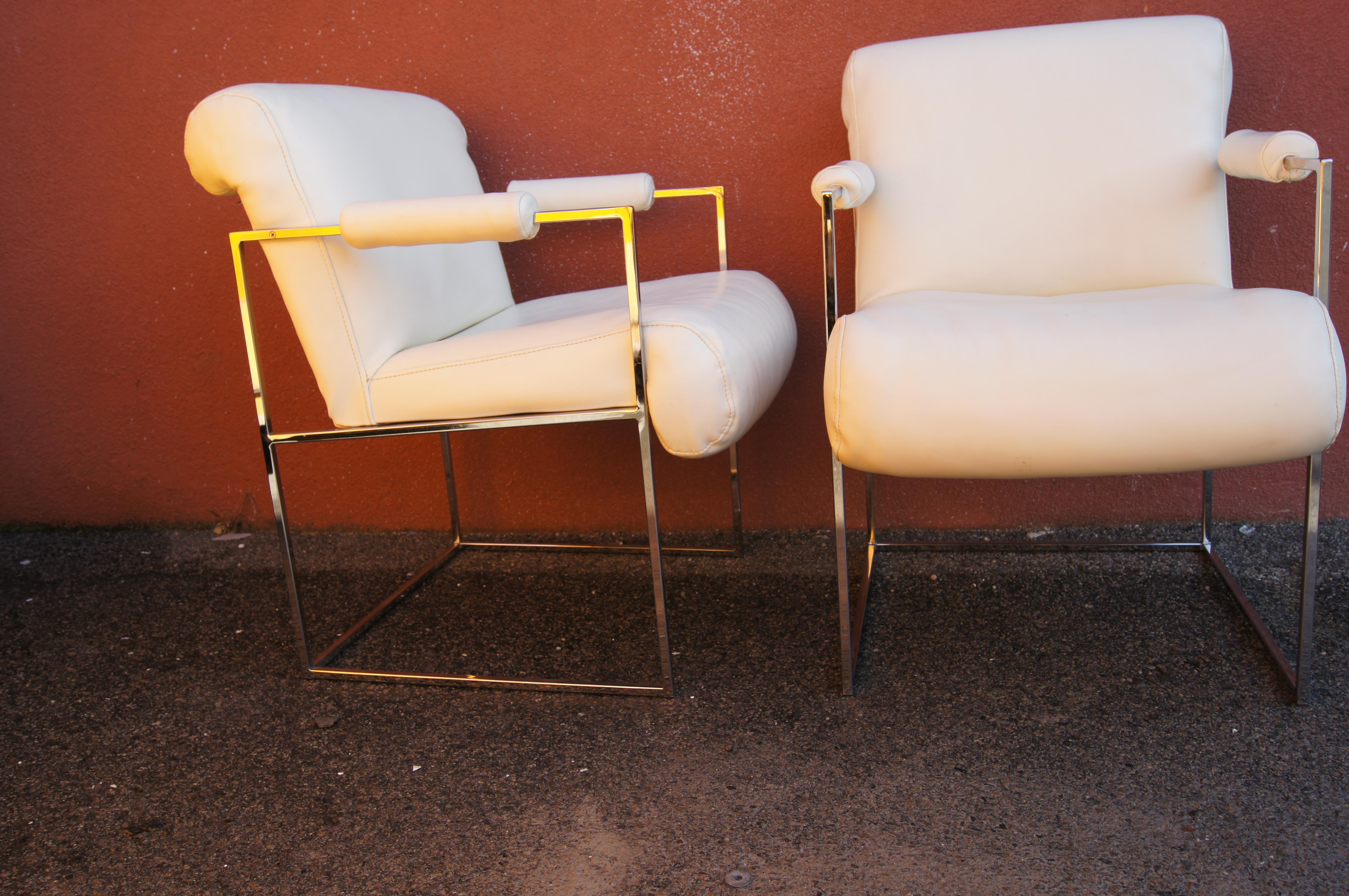Late 20th Century Pair of Thin Line Chrome Armchairs by Milo Baughman for Thayer Coggin For Sale
