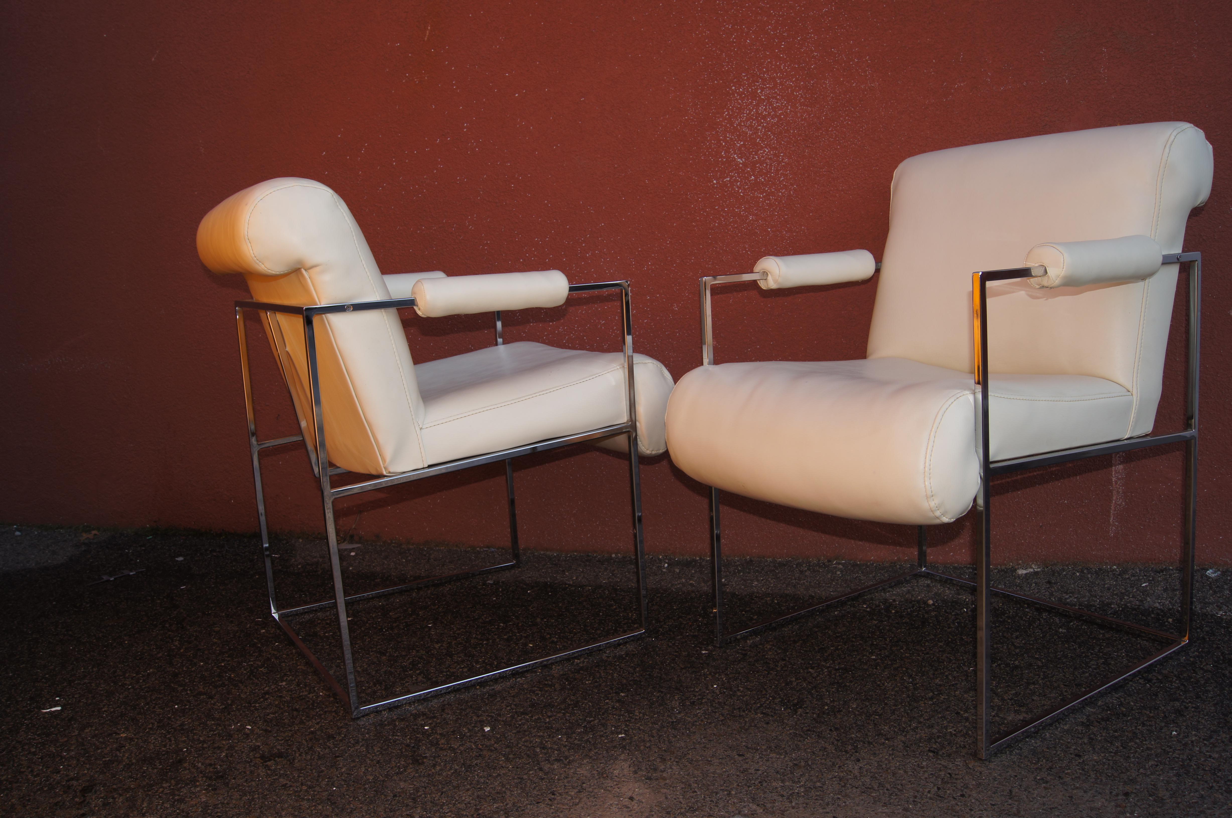 Pair of Thin Line Chrome Armchairs by Milo Baughman for Thayer Coggin For Sale 1