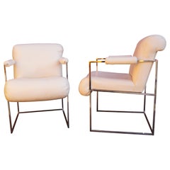 Pair of Thin Line Chrome Armchairs by Milo Baughman for Thayer Coggin
