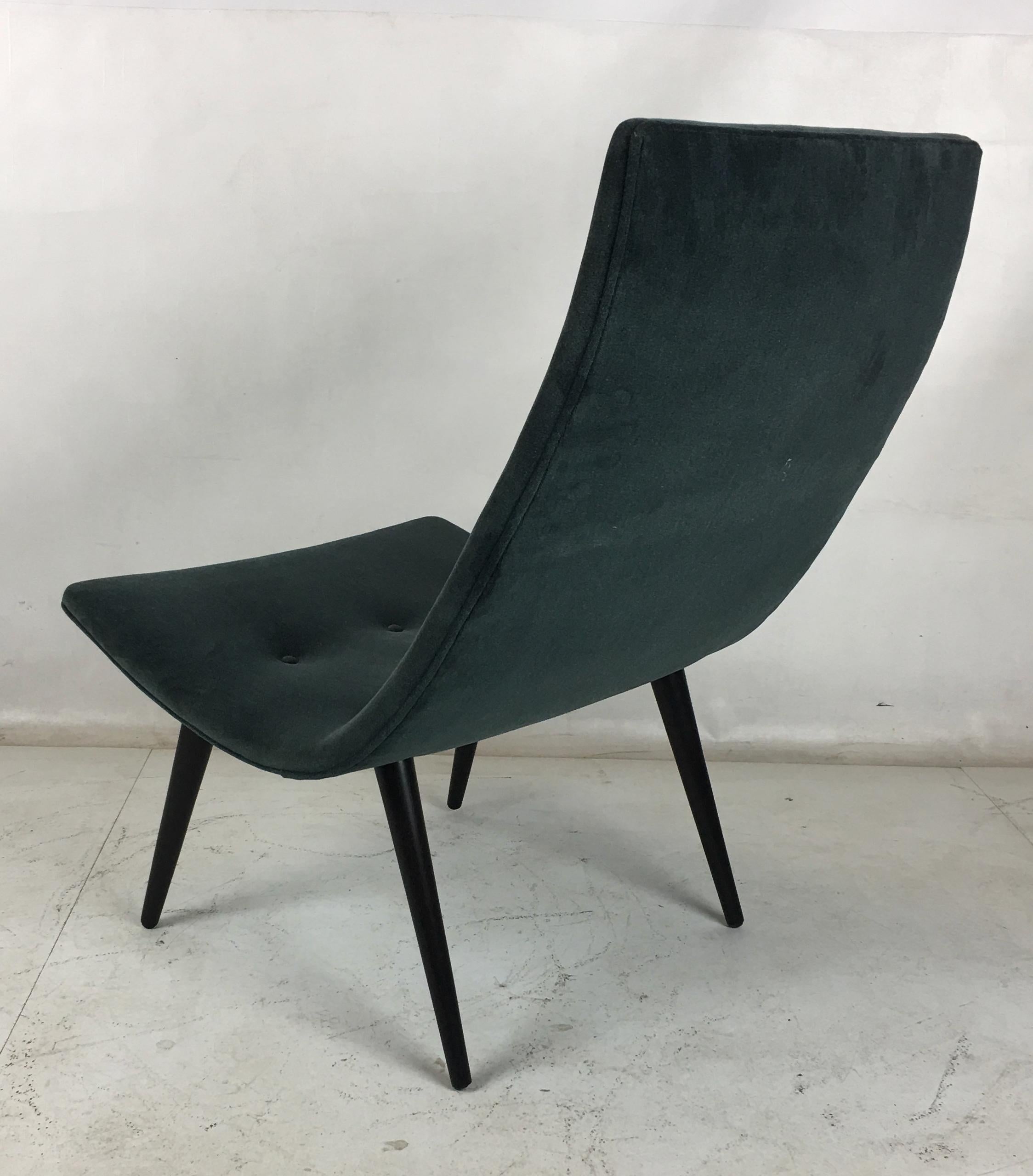 Mid-20th Century Pair of Thin Line Velvet Scoop Chairs