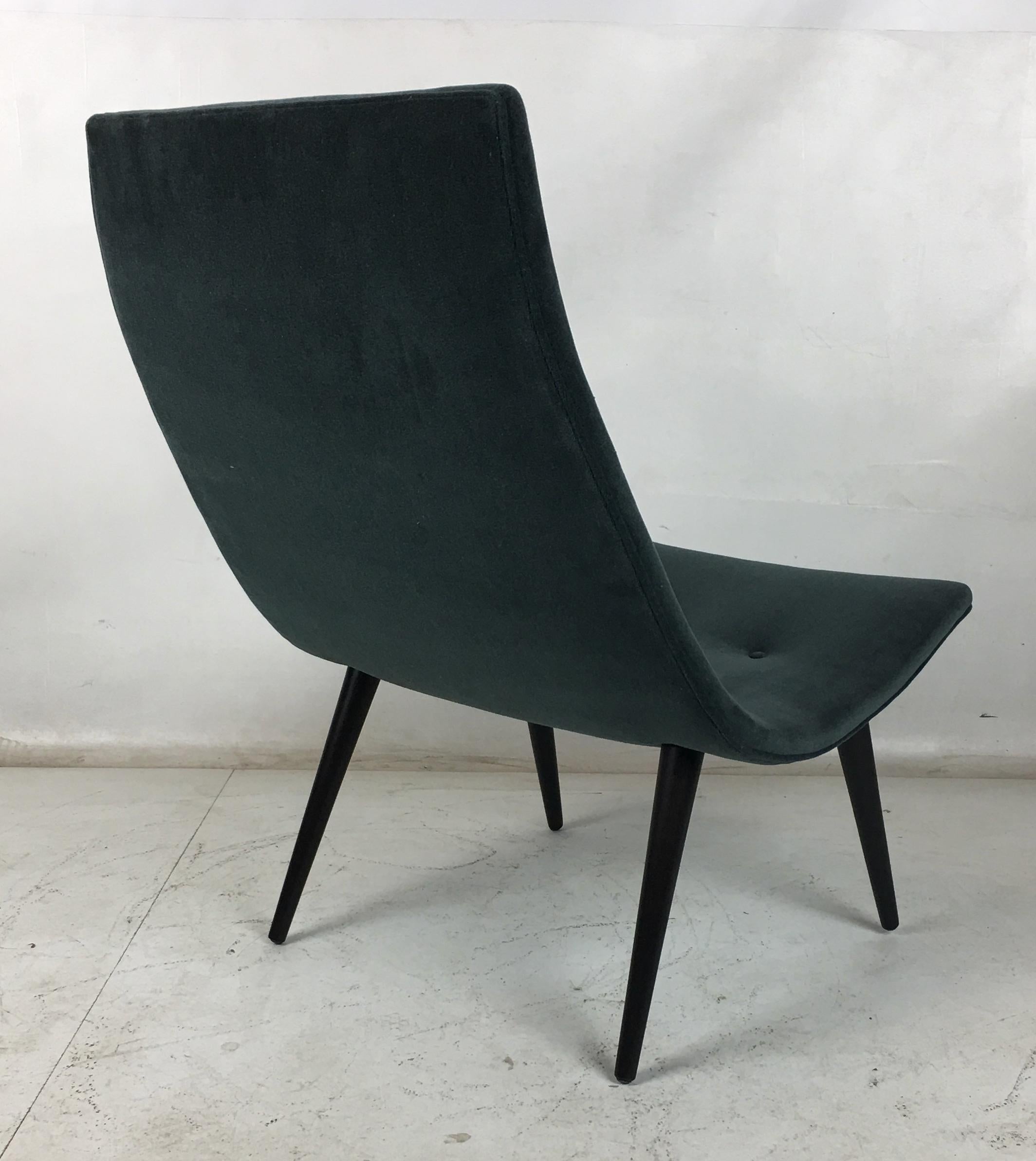 Pair of Thin Line Velvet Scoop Chairs 1