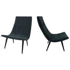 Pair of Thin Line Velvet Scoop Chairs