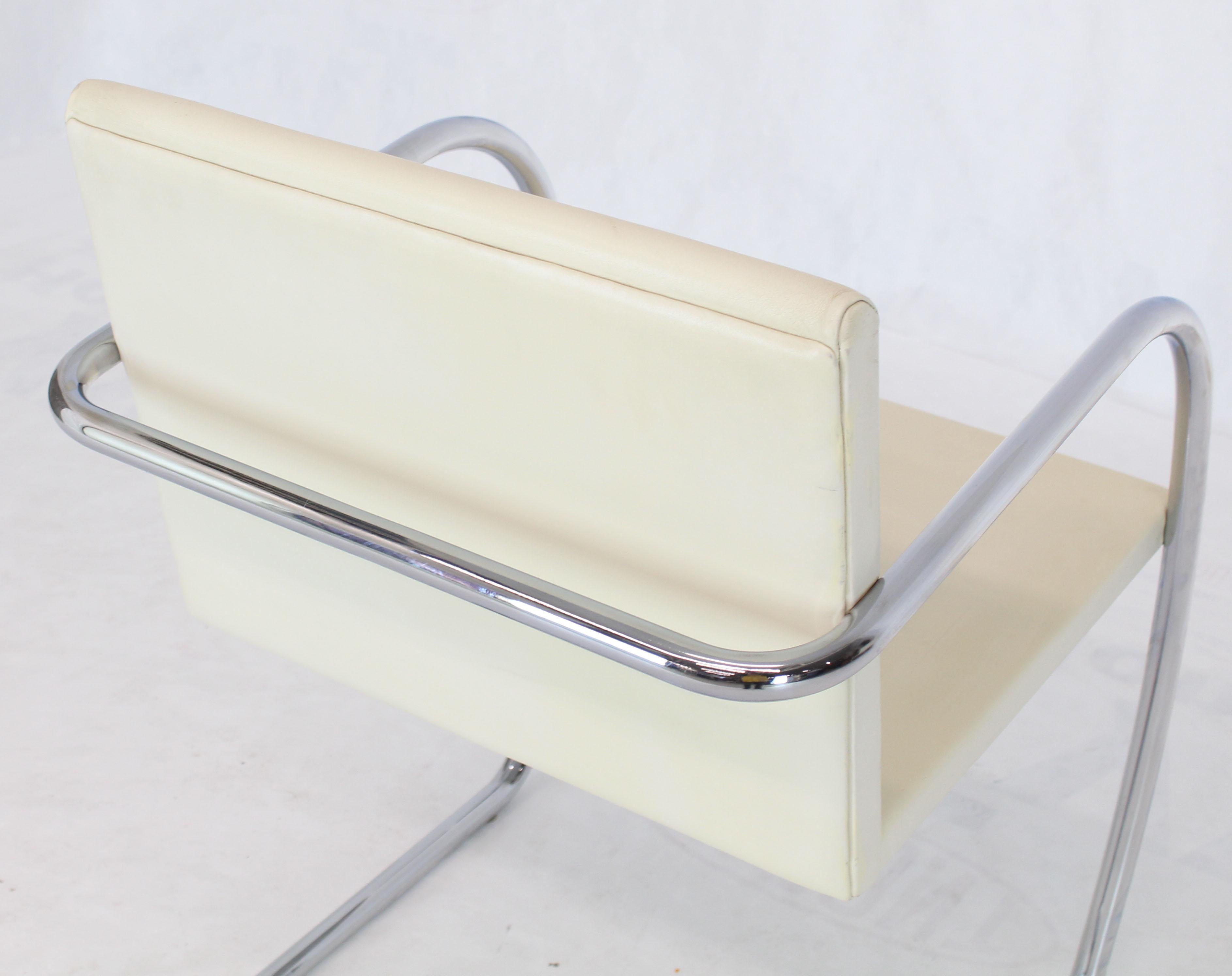 Pair of Thin Pad Tubular Brno Knoll Cream Leather Chairs Midcentury Bauhaus 3