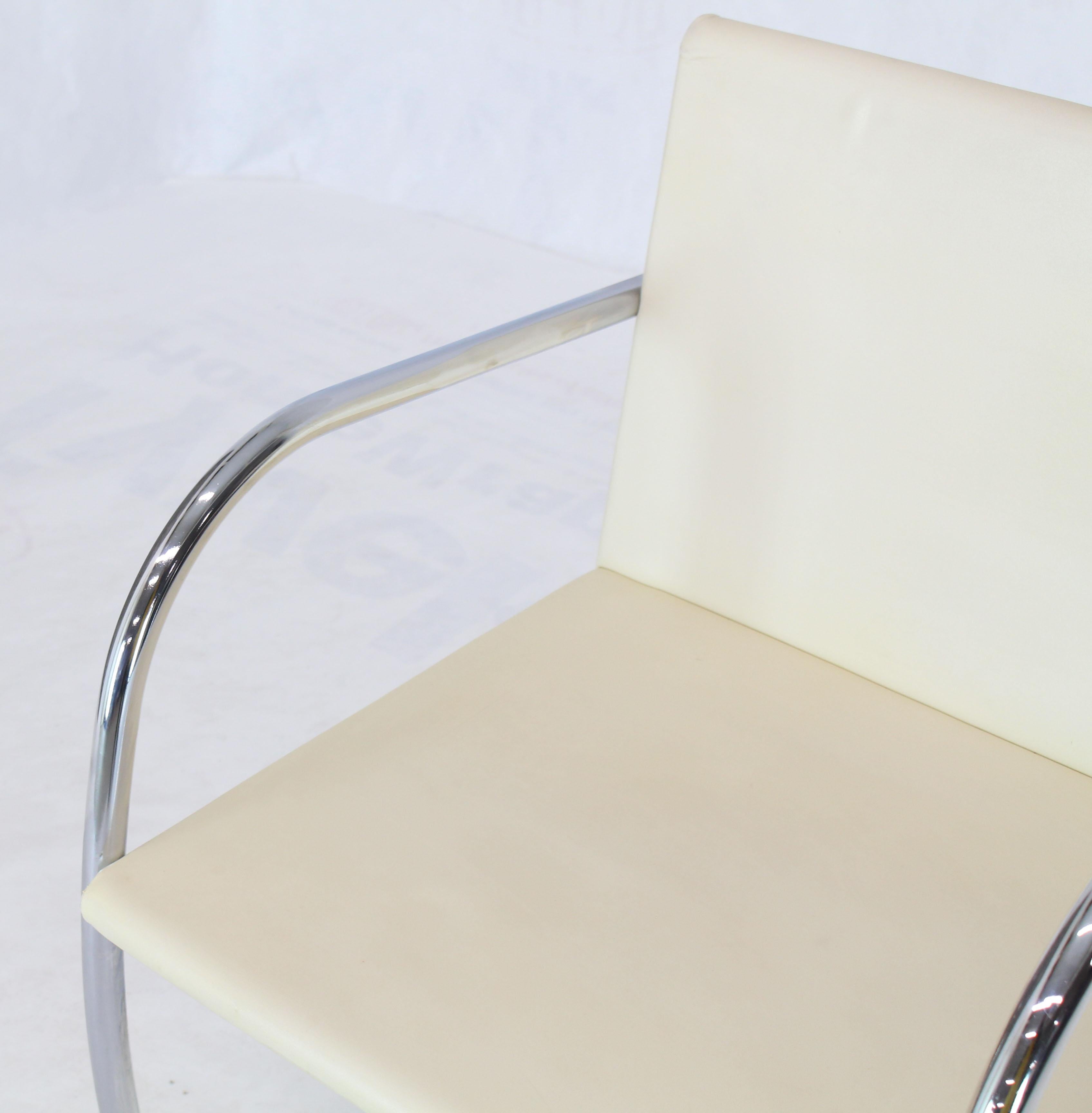 Pair of Thin Pad Tubular Brno Knoll Cream Leather Chairs Midcentury Bauhaus 4