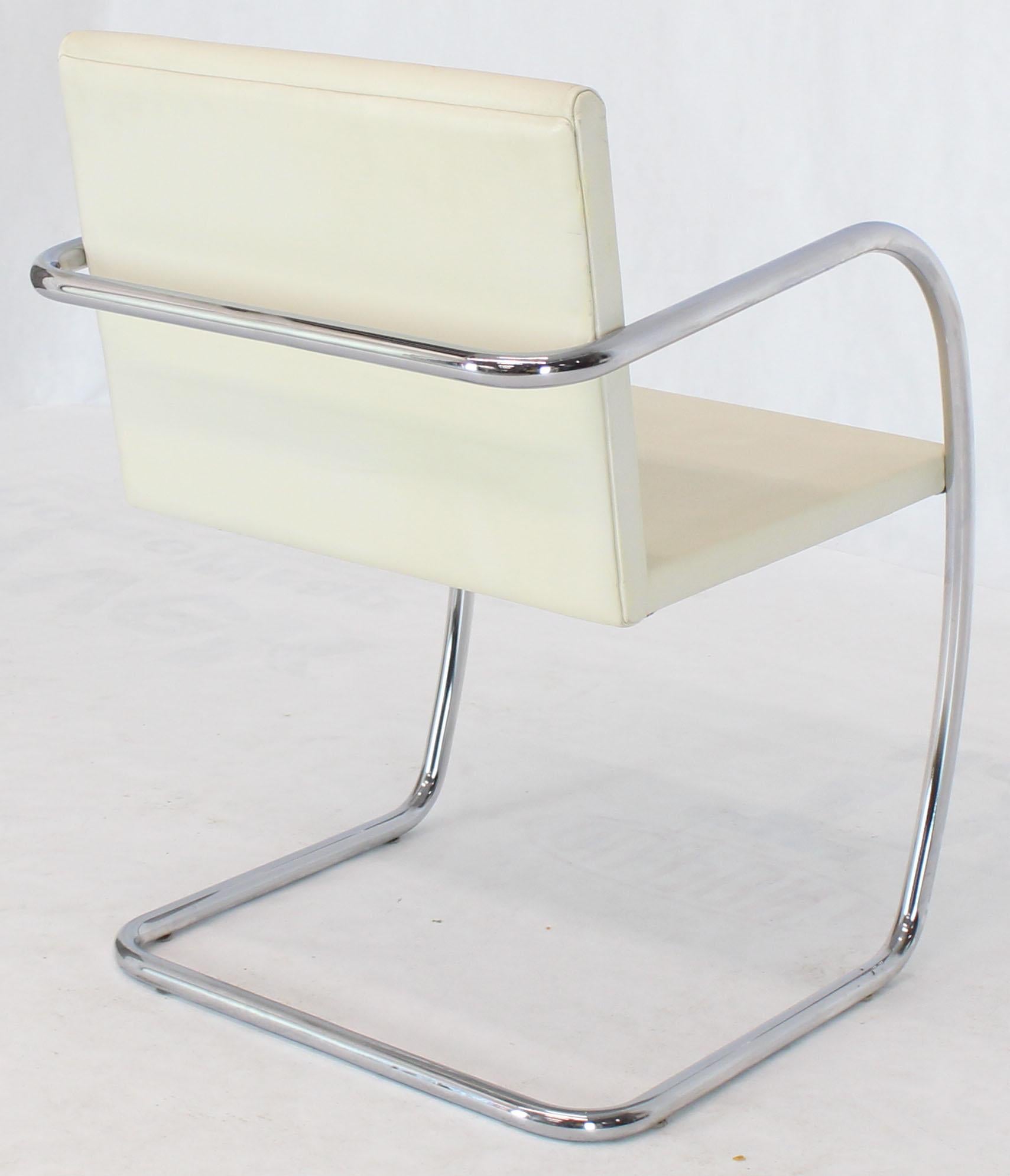 Mid-Century Modern Pair of Thin Pad Tubular Brno Knoll Cream Leather Chairs Midcentury Bauhaus
