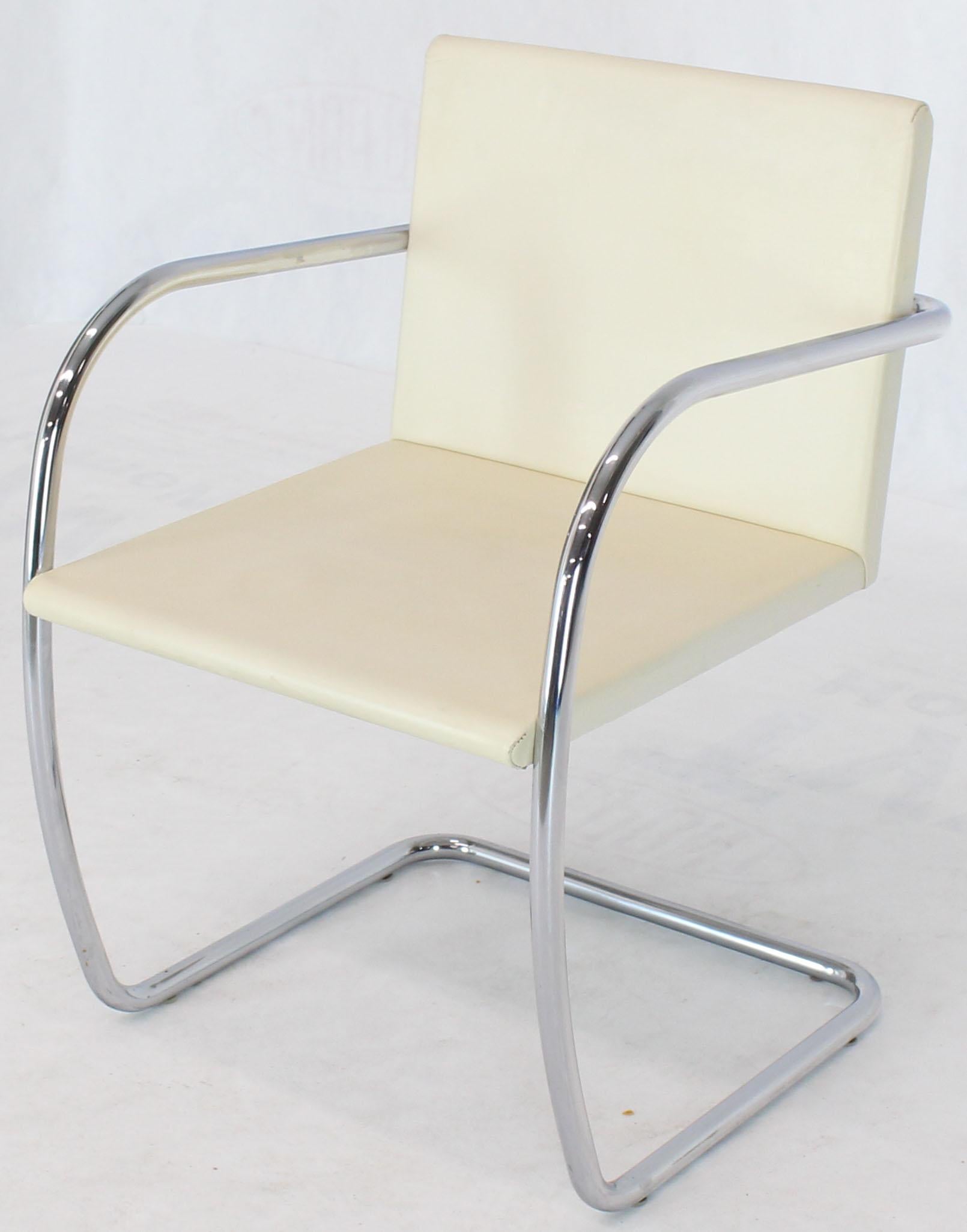 Pair of Thin Pad Tubular Brno Knoll Cream Leather Chairs Midcentury Bauhaus 1