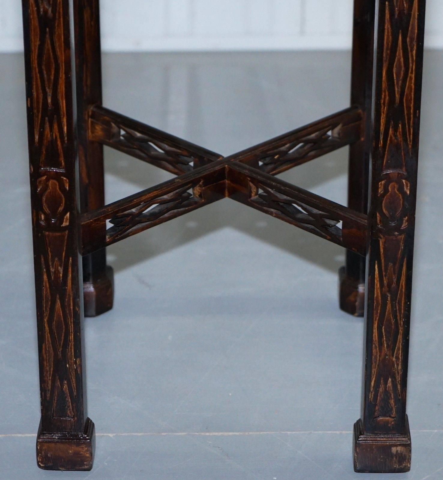 20th Century Pair of Thomas Chippendale Chinese Style Marble & Carved Wood Jardinière Stands