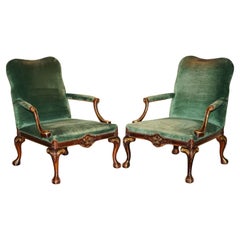 PAIR OF THOMAS CHIPPENDALE GAINSBOROUGH GEORGE II STYLE CLAW & BALL ARMCHAIRs
