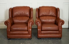 PAIR OF THOMAS LLOYD MARLOW HiGH BACK LEATHER ARMCHAIRS RRP £2600