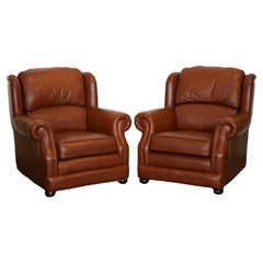 PAIR OF THOMAS LLOYD MARLOW HiGH BACK LEATHER ARMCHAIRS RRP £2600