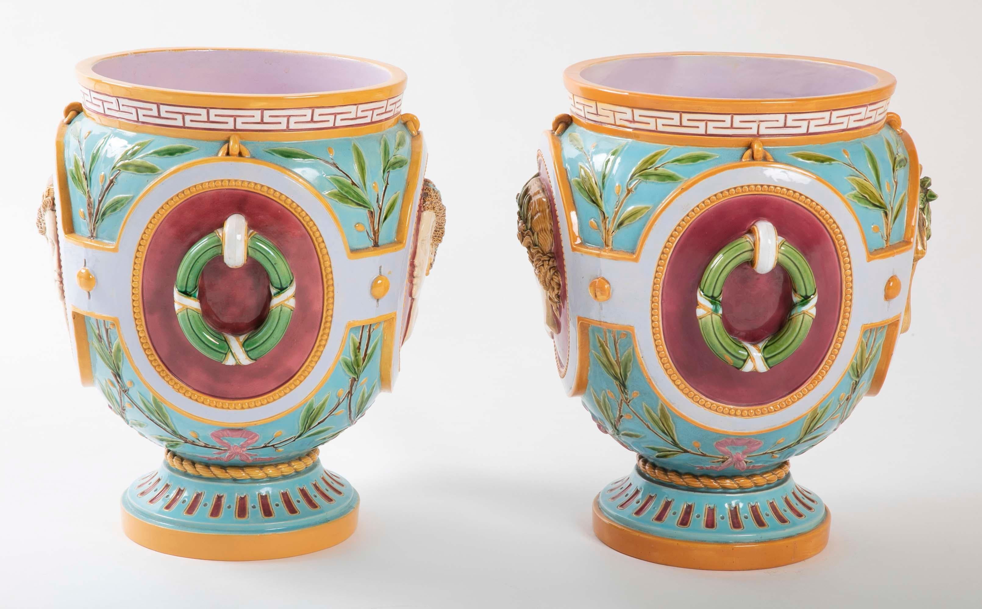 18th Century and Earlier Pair of Thomas Minton Majolica Jardinières For Sale