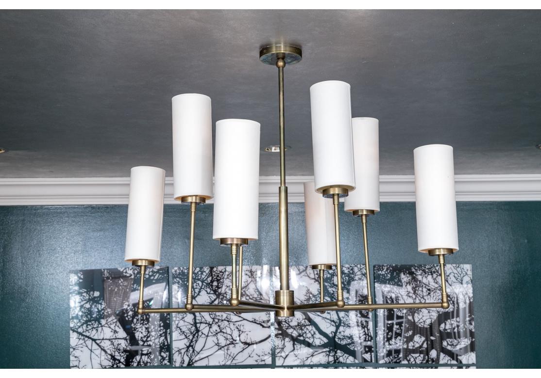 Pair Of Thomas O'Brien Ziyi 8 Light Hand-Rubbed Antique Brass Chandelier Ceiling For Sale 3