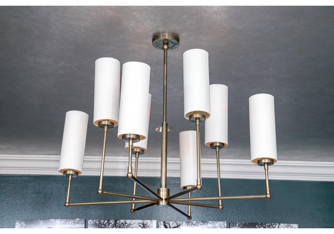 Pair Of Thomas O'Brien Ziyi 8 Light Hand-Rubbed Antique Brass Chandelier Ceiling For Sale 4