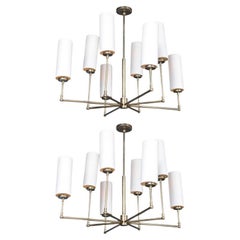 Pair Of Thomas O'Brien Ziyi 8 Light Hand-Rubbed Antique Brass Chandelier Ceiling