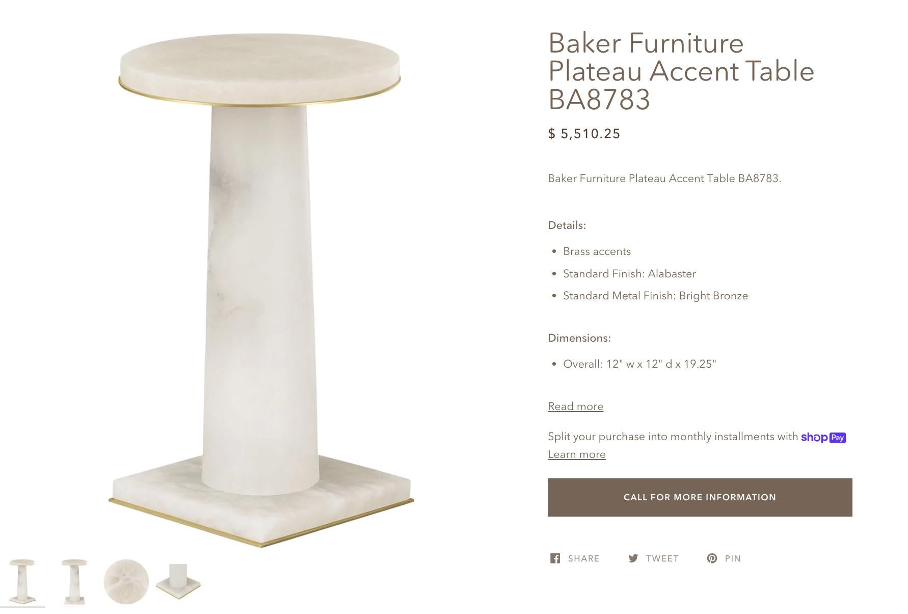 American Pair of Thomas Pheasant for Baker Furniture Plateau Alabaster Accent Tables For Sale