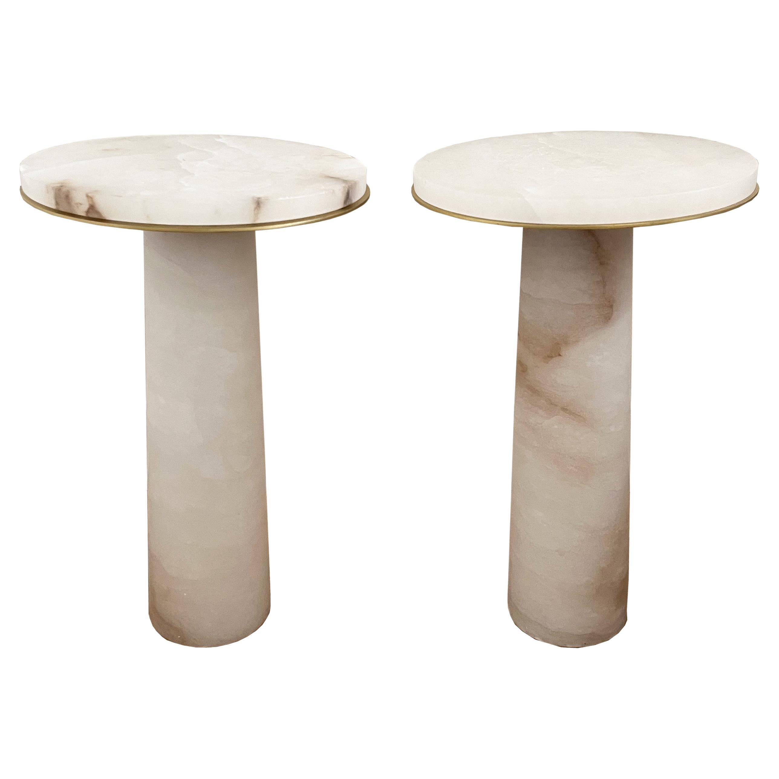 Pair of Thomas Pheasant for Baker Furniture Plateau Alabaster Accent Tables For Sale