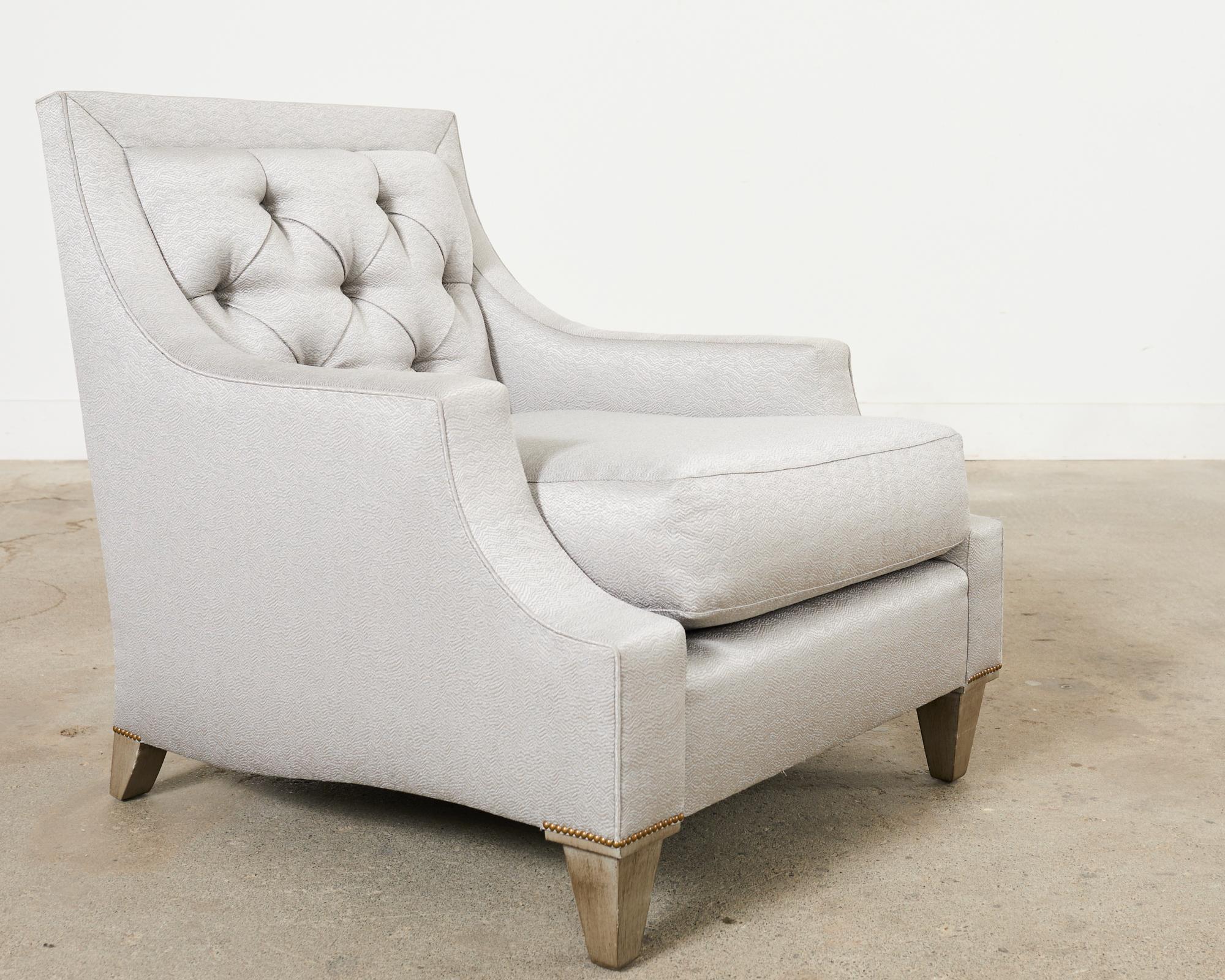 Pair of Thomas Pheasant for Baker Max Tufted Club Chairs For Sale 4