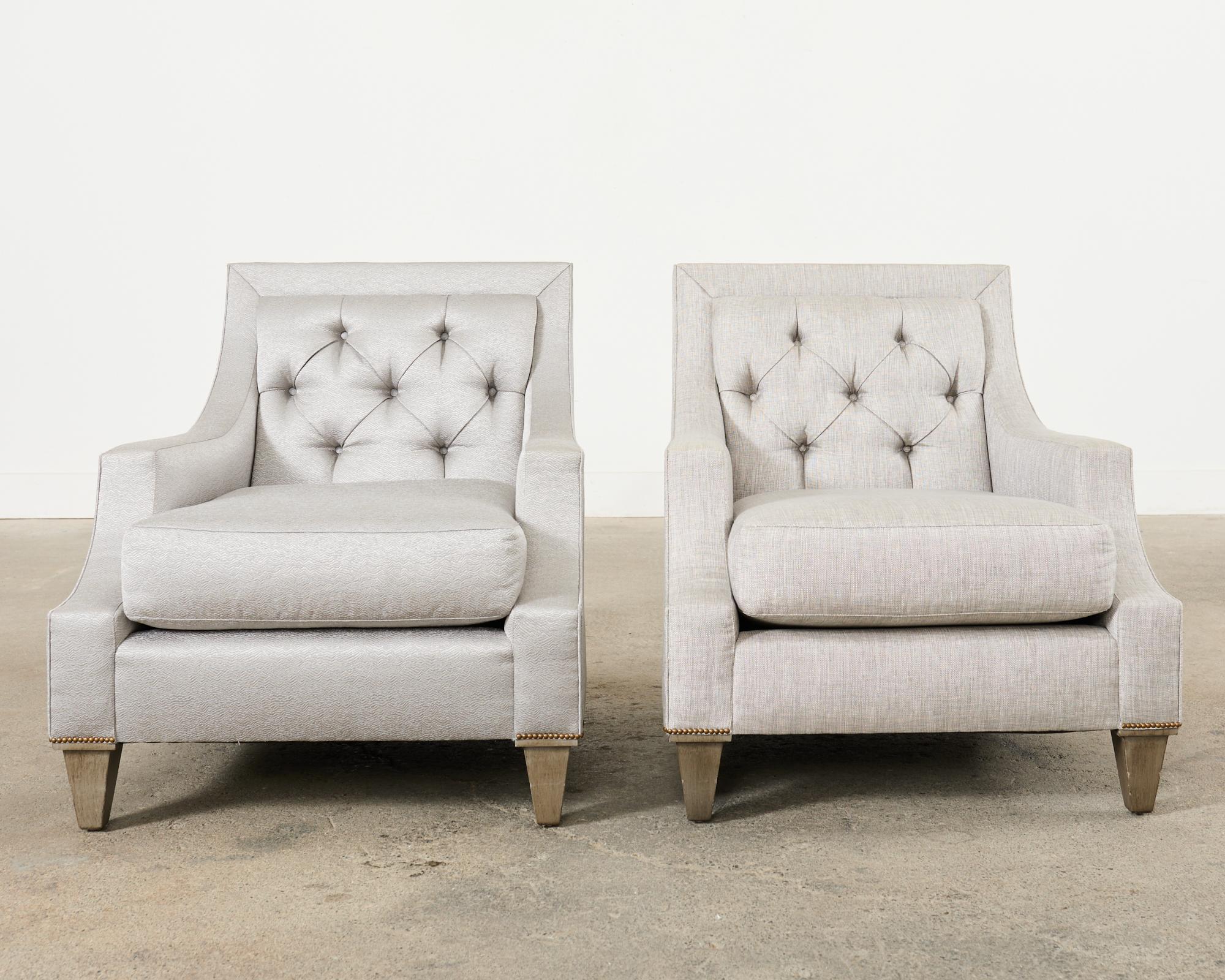 Modern Pair of Thomas Pheasant for Baker Max Tufted Club Chairs For Sale
