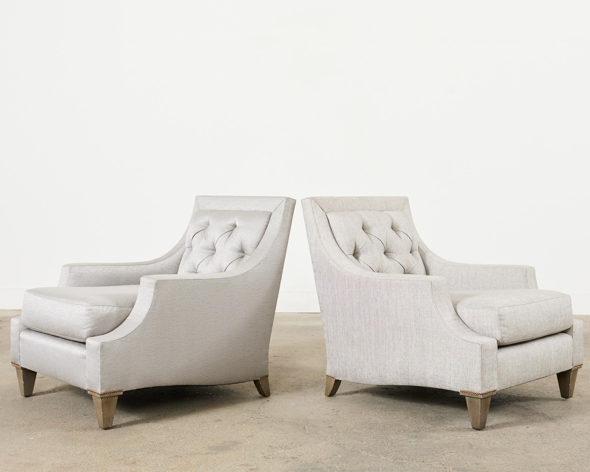 American Pair of Thomas Pheasant for Baker Max Tufted Club Chairs For Sale