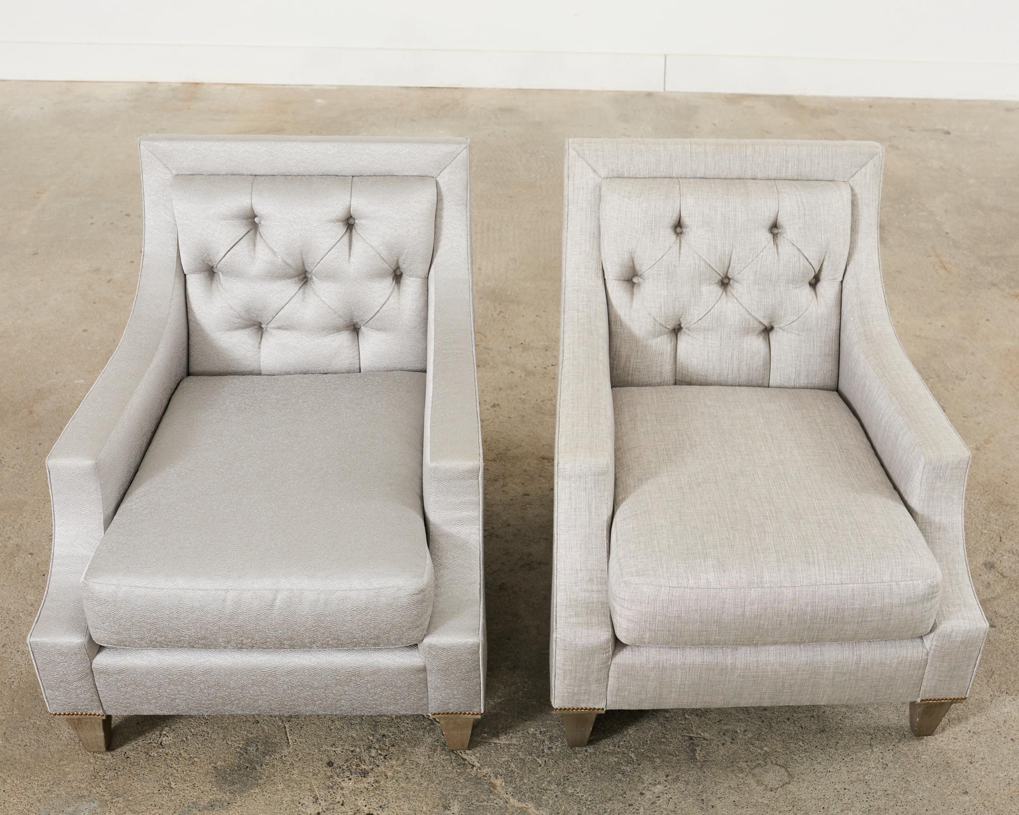 Painted Pair of Thomas Pheasant for Baker Max Tufted Club Chairs For Sale