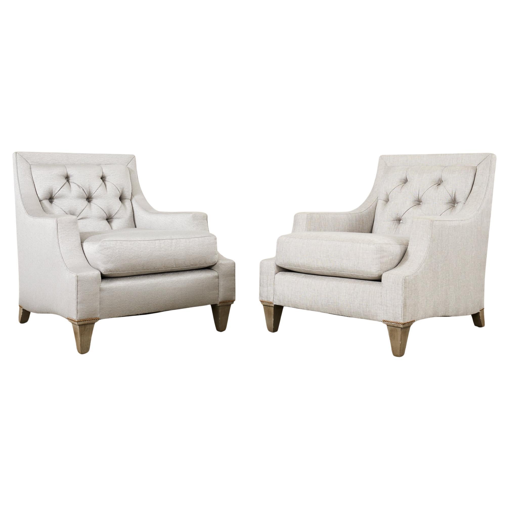 Pair of Thomas Pheasant for Baker Max Tufted Club Chairs