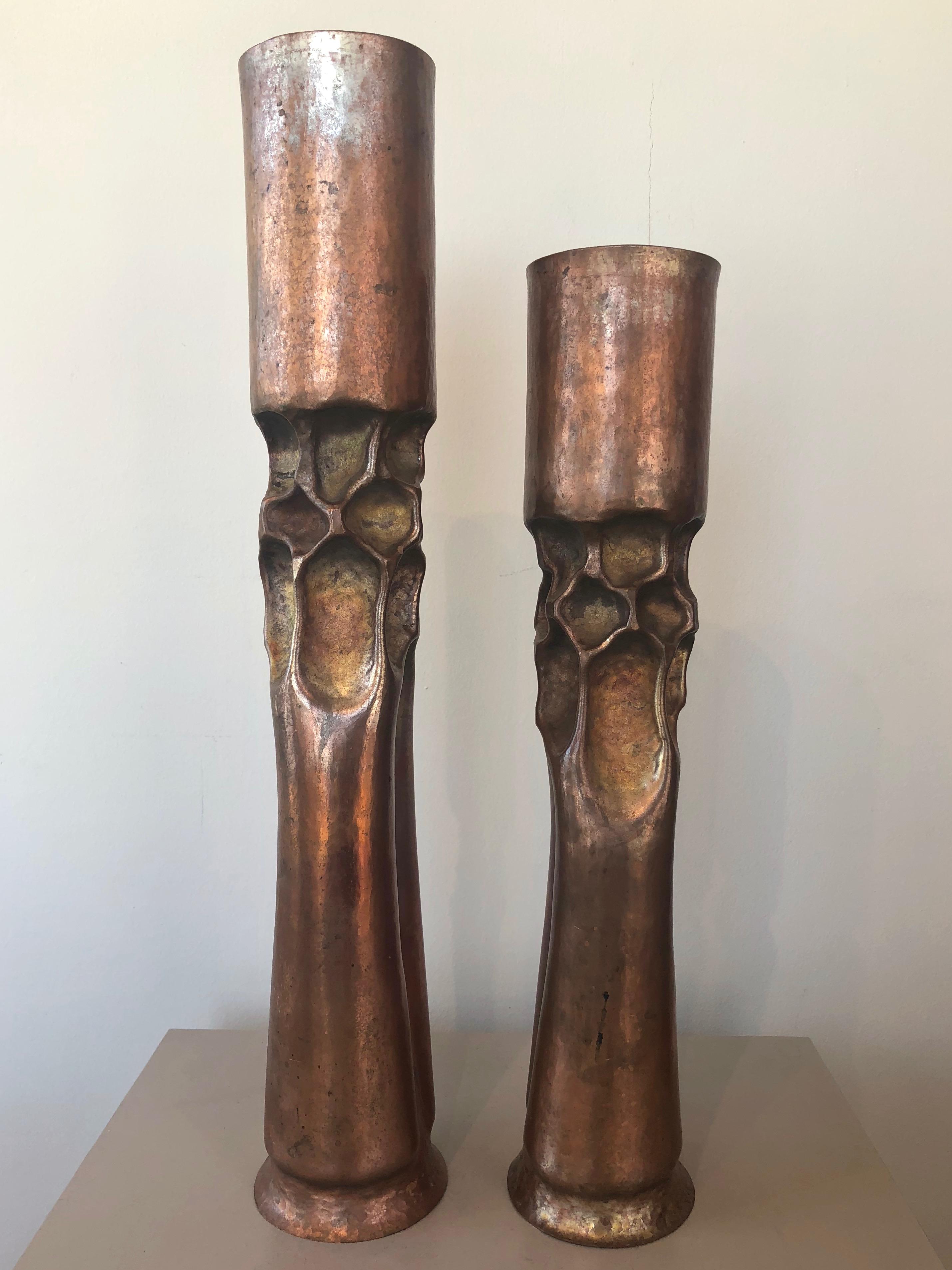 Pair of Thomas Roy Markusen Brutalist Copper Candleholders In Good Condition In San Francisco, CA