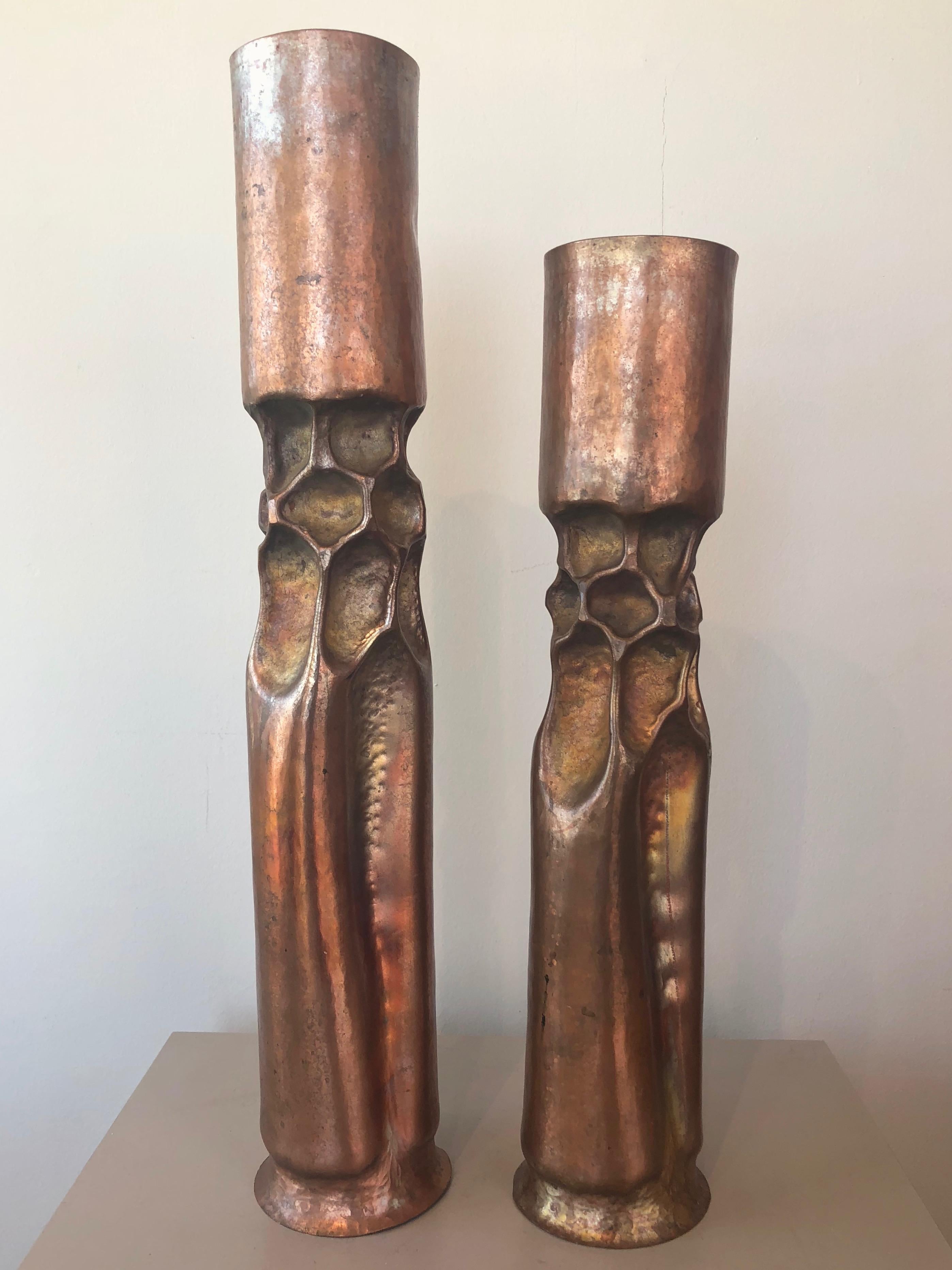 Late 20th Century Pair of Thomas Roy Markusen Brutalist Copper Candleholders