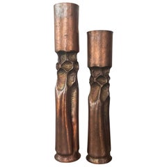 Pair of Thomas Roy Markusen Brutalist Copper Candleholders