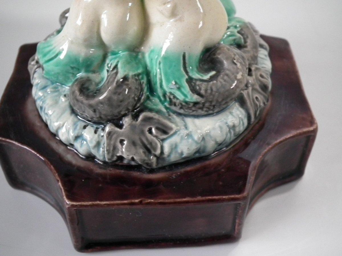Pair of Thomas Sergent Palissy Majolica Mythological Ewers 11