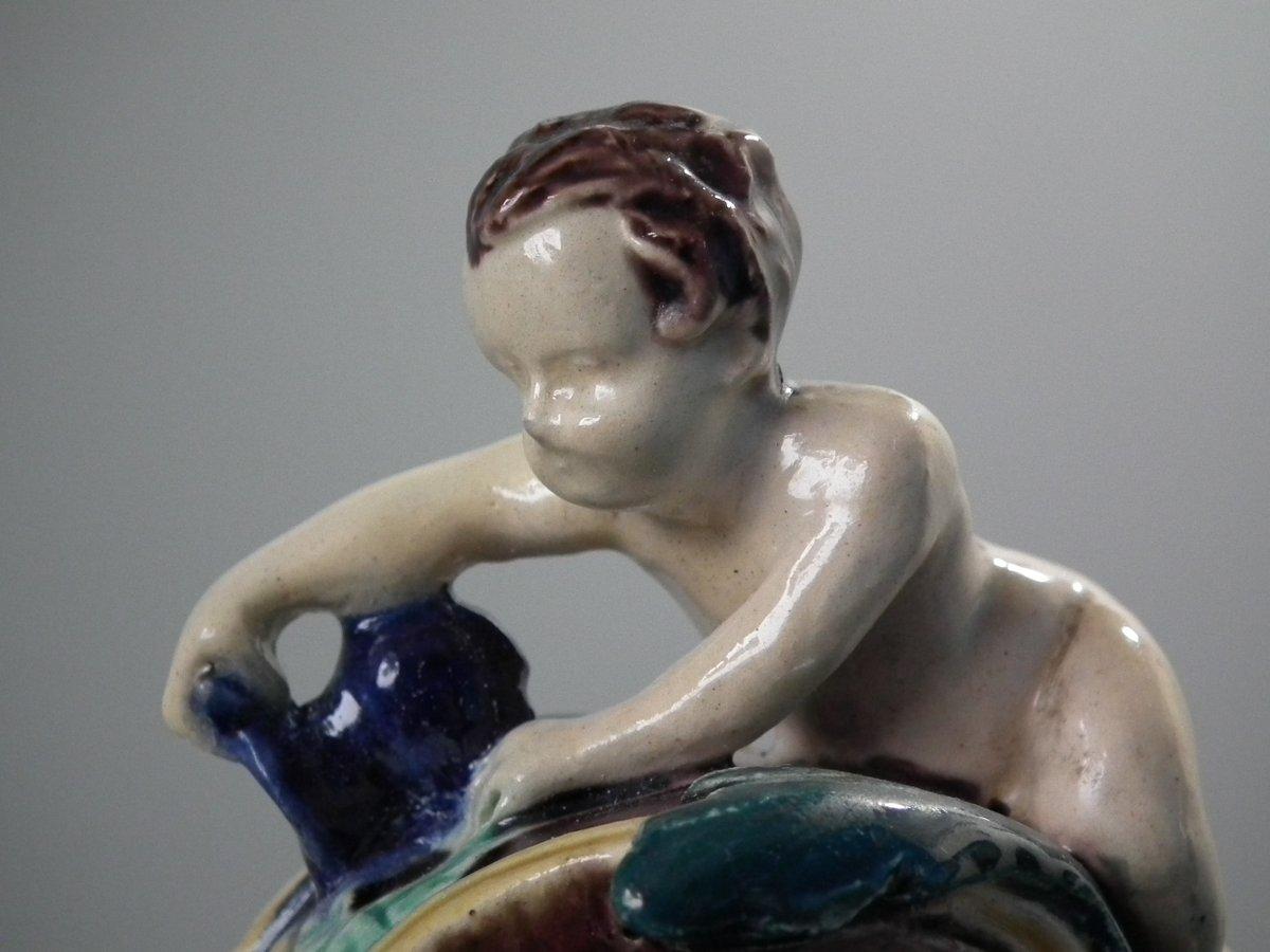 Pair of Thomas Sergent Palissy Majolica Mythological Ewers 13