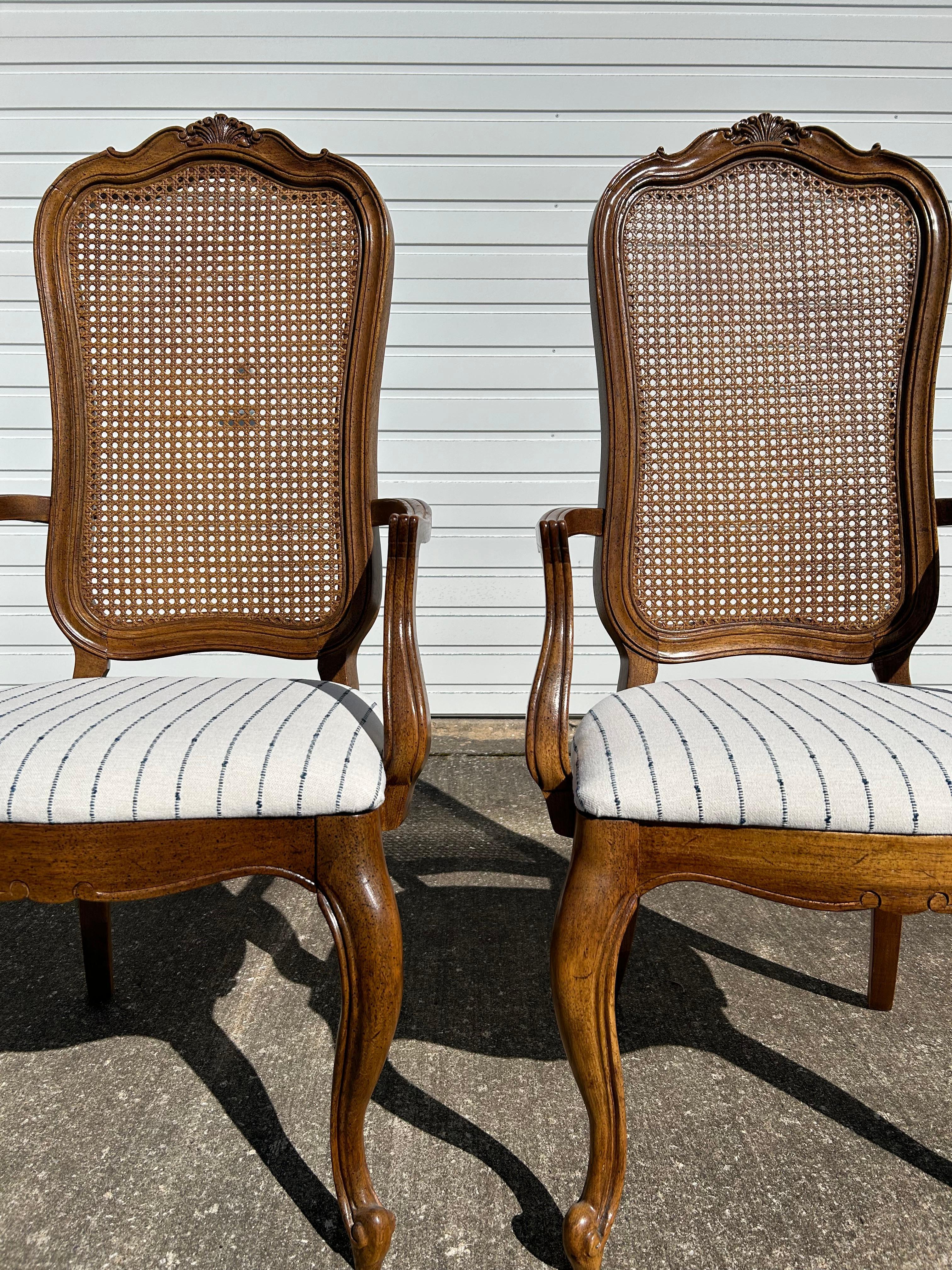 Pair of Thomasville French Provincial Cane Back Dining Arm Chairs In Good Condition For Sale In Medina, OH