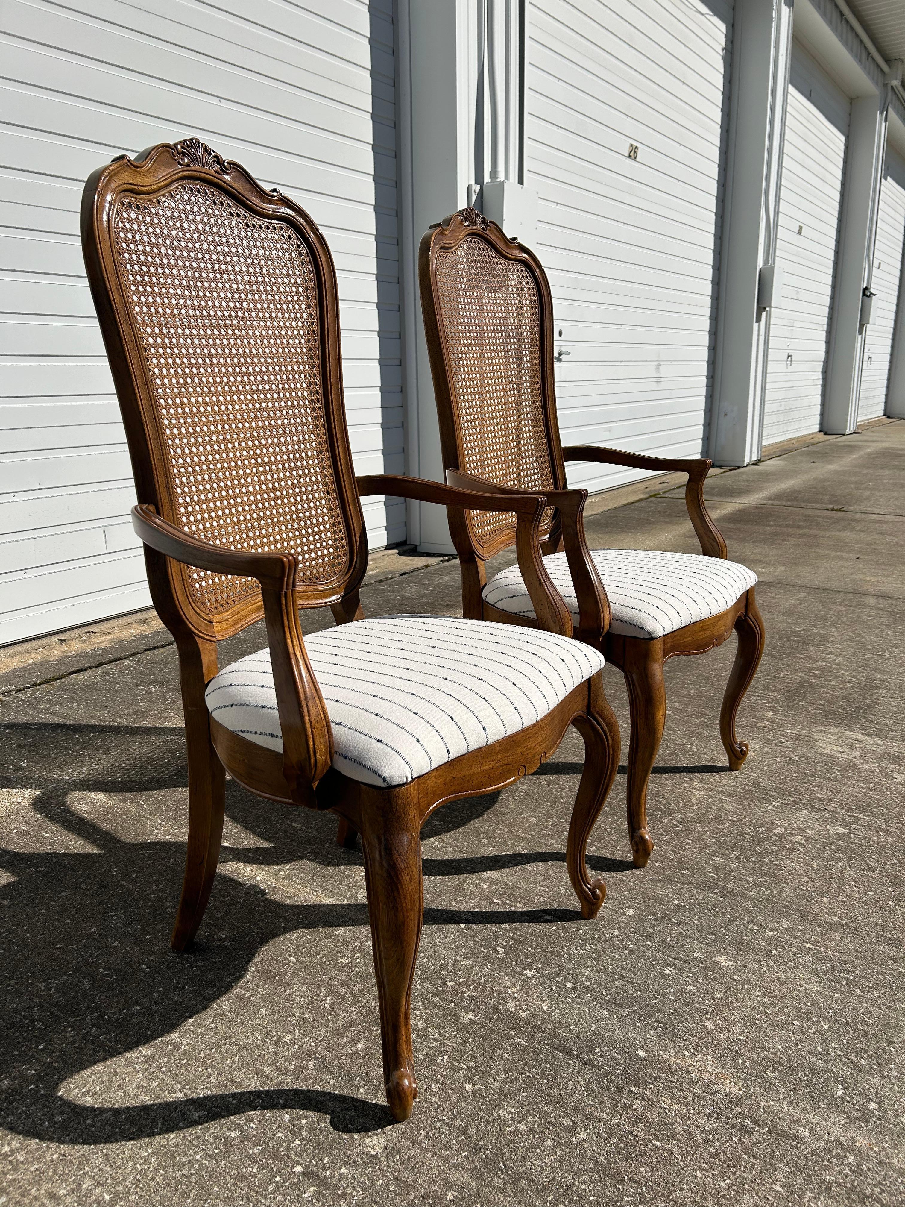 Pair of Thomasville French Provincial Cane Back Dining Arm Chairs 1