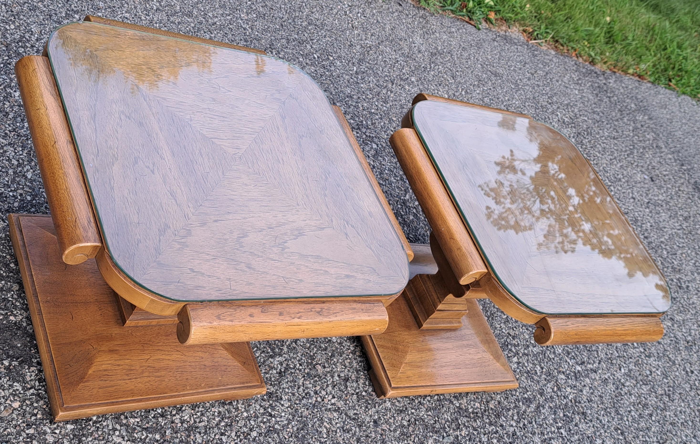 20th Century Pair of Thomasville French Provincial Carved Wood Side Tables with Custom Glass For Sale