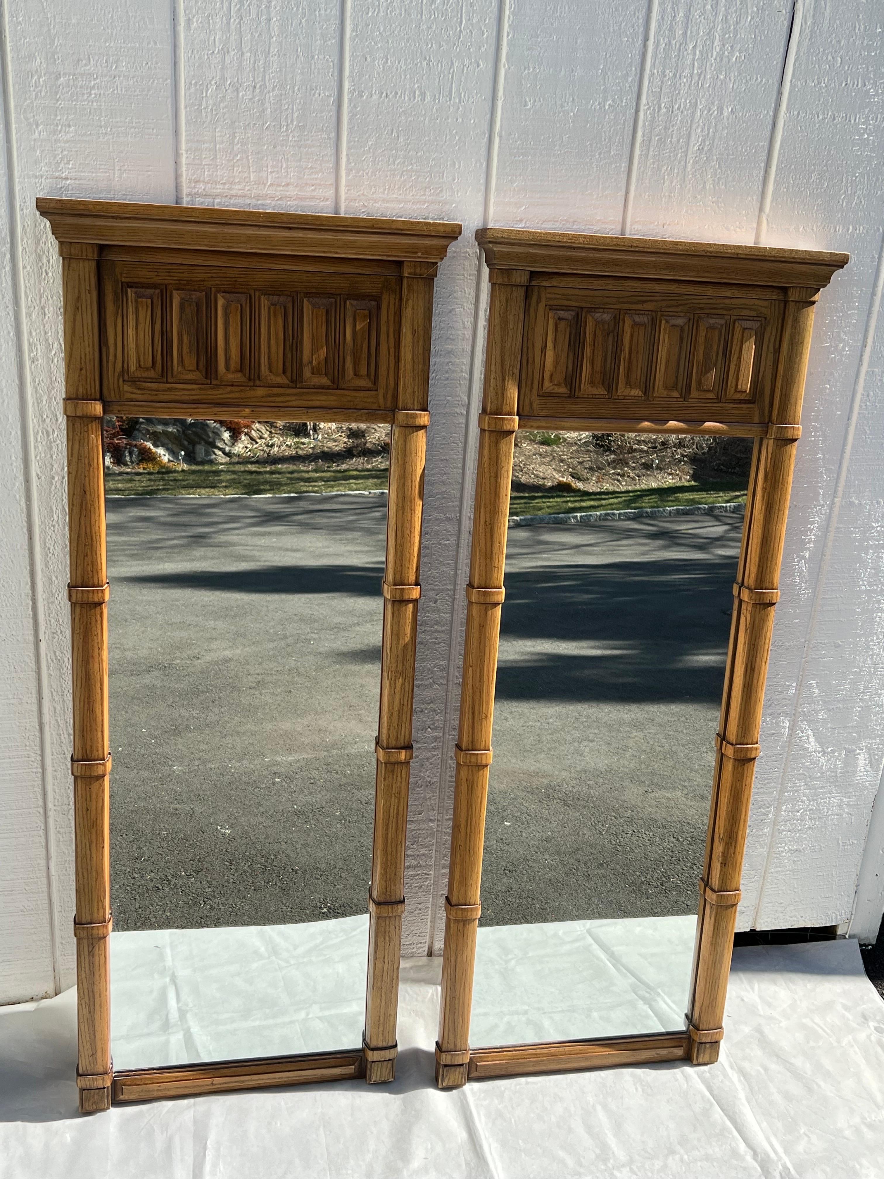 Wood Pair of Thomasville Mid Century Wall Mirrors circa 1970s For Sale