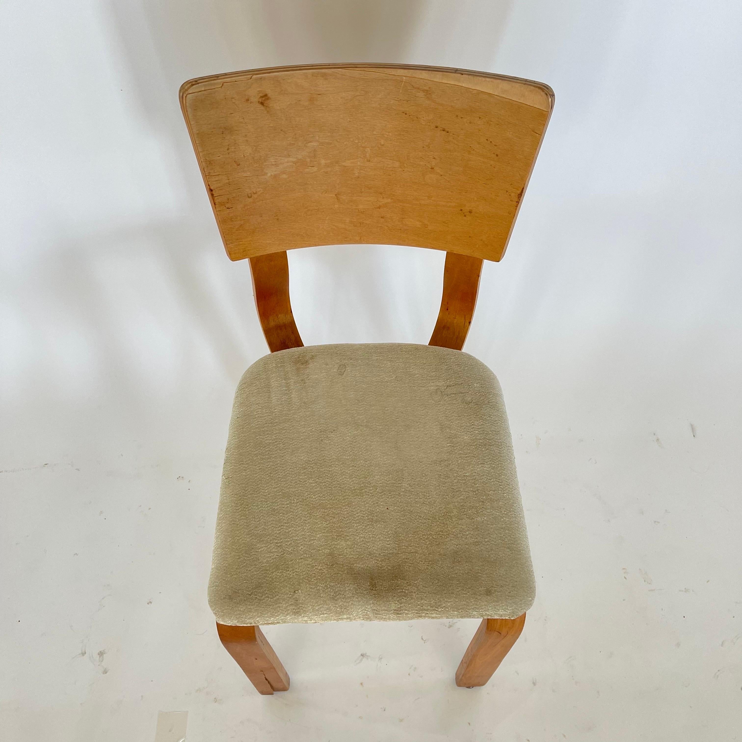 Pair of Thonet 1216-S17-B1 Bent Plywood Upholstered Seat Dining Chairs, 1940s For Sale 2