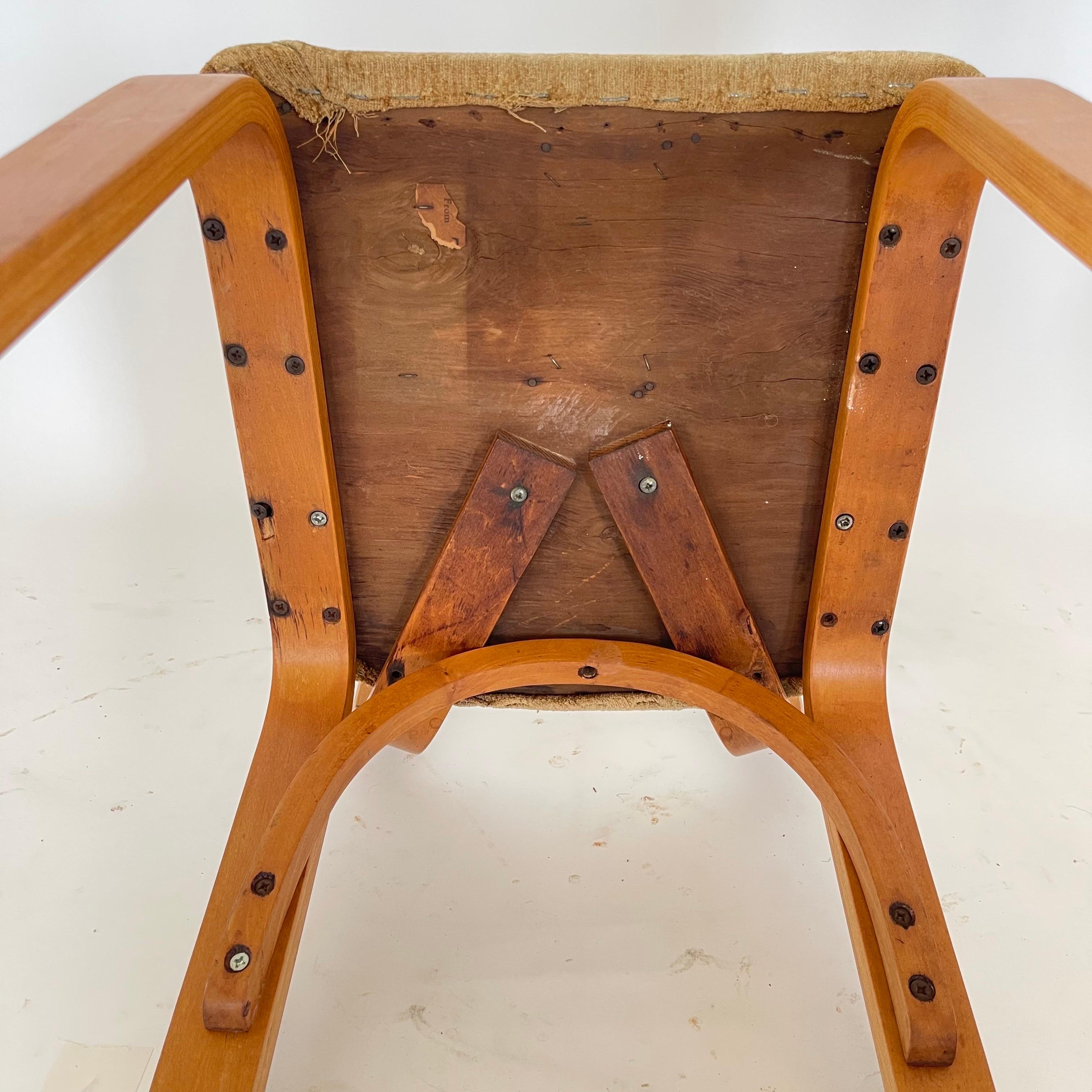 Pair of Thonet 1216-S17-B1 Bent Plywood Upholstered Seat Dining Chairs, 1940s For Sale 3