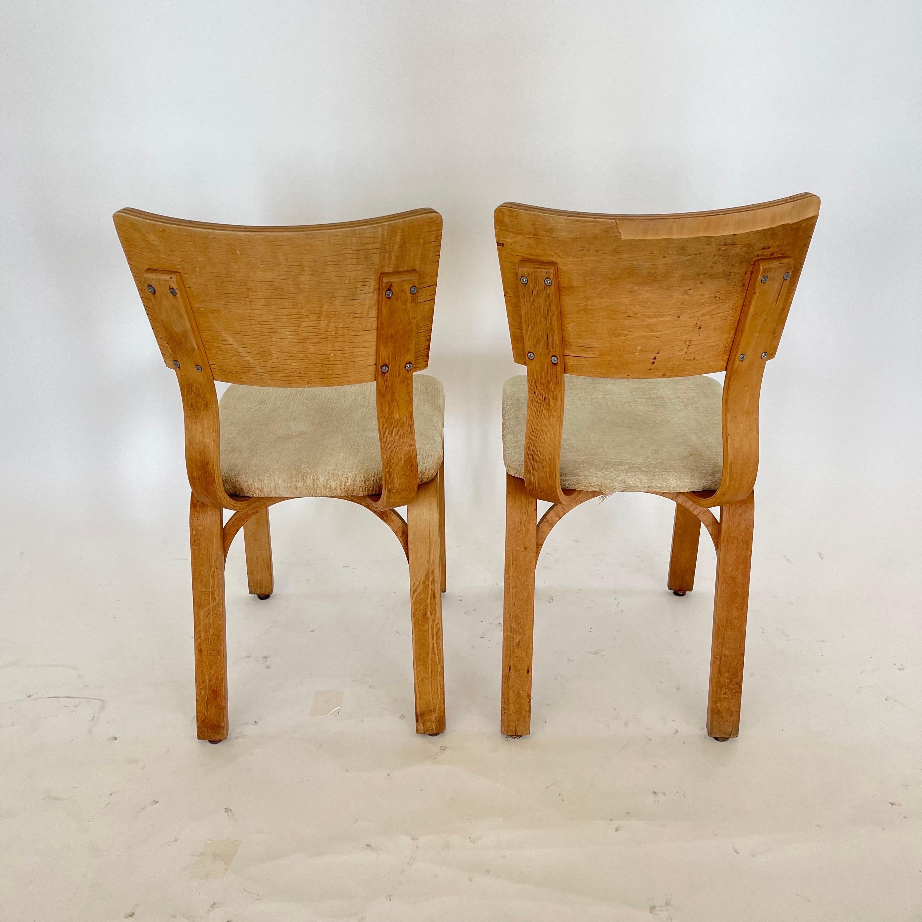Metal Pair of Thonet 1216-S17-B1 Bent Plywood Upholstered Seat Dining Chairs, 1940s For Sale