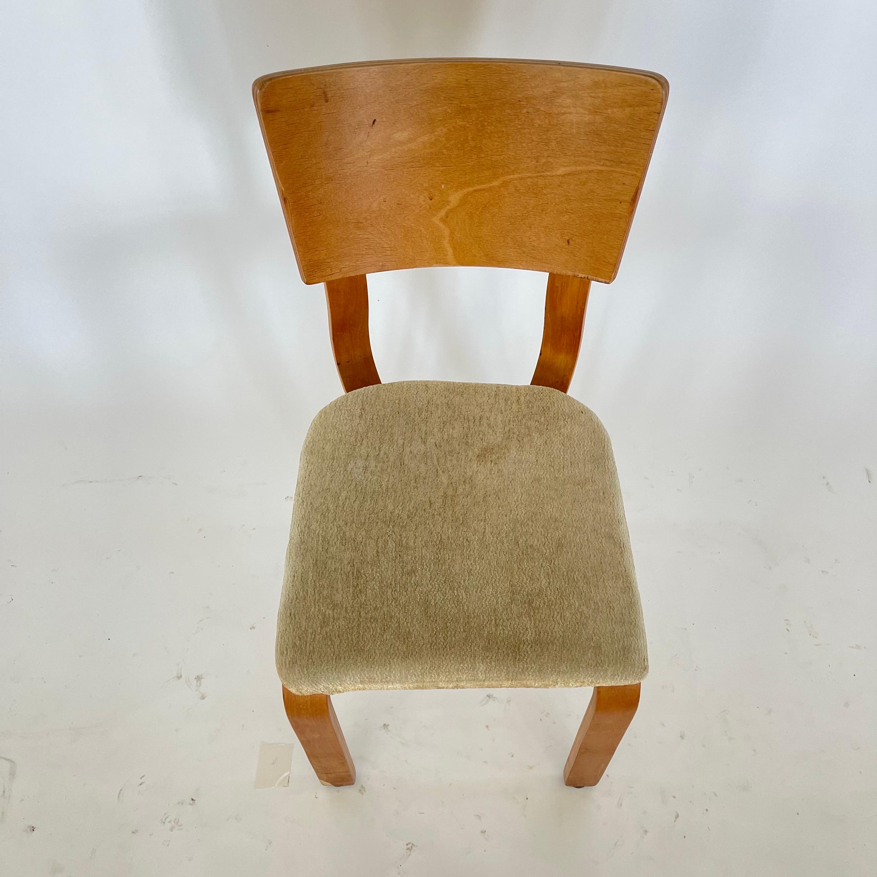 Pair of Thonet 1216-S17-B1 Bent Plywood Upholstered Seat Dining Chairs, 1940s For Sale 1